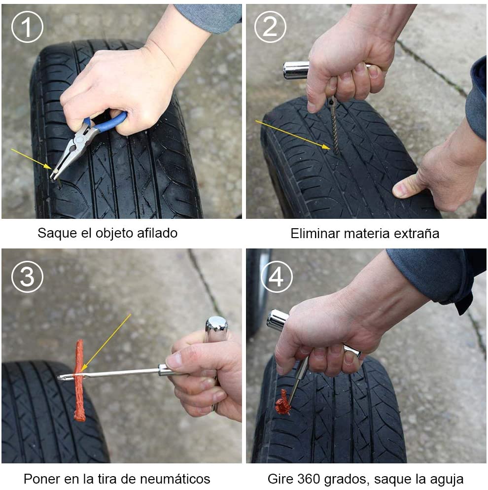 Instrucciones para reparar un pinchazo mediante kit de mechas paso a paso