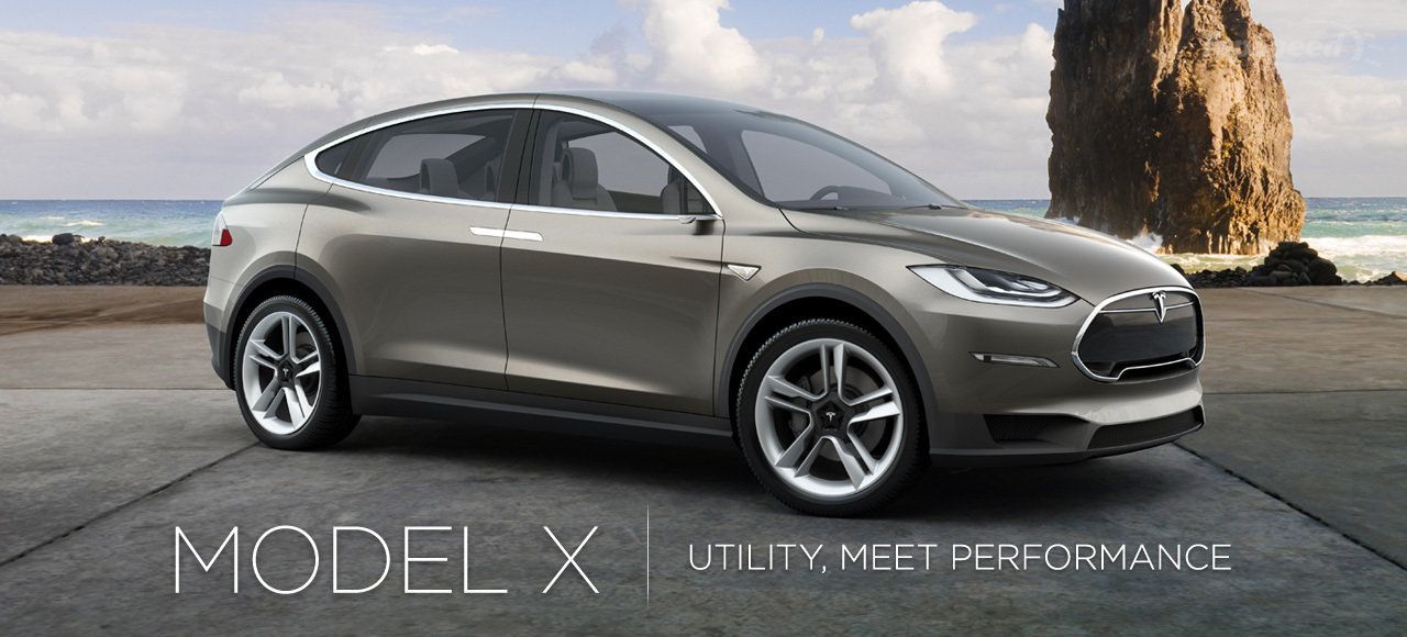 Perspectiva lateral frontal del Tesla Model X de color gris oscuro