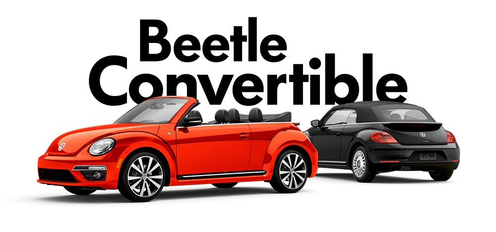 Imagen con dos New Beetle, uno descapotable de color naranja y otro descapotable pero con el techo puesto de color negro