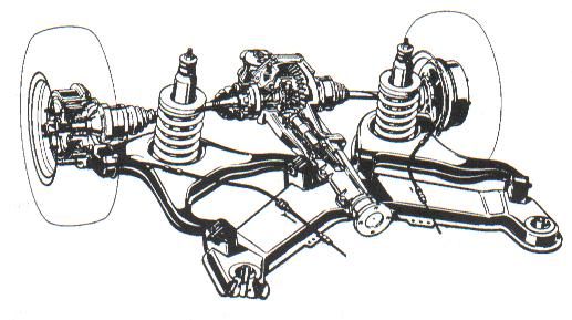Disposición de montaje del puente trasero con suspensión independiente de las ruedas.
