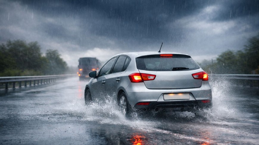 Aquaplaning: el coche pierde contacto por una pel&iacute;cula de agua. La velocidad, el dibujo y la presi&oacute;n influyen. Con prevenci&oacute;n y calma, lo evitas.